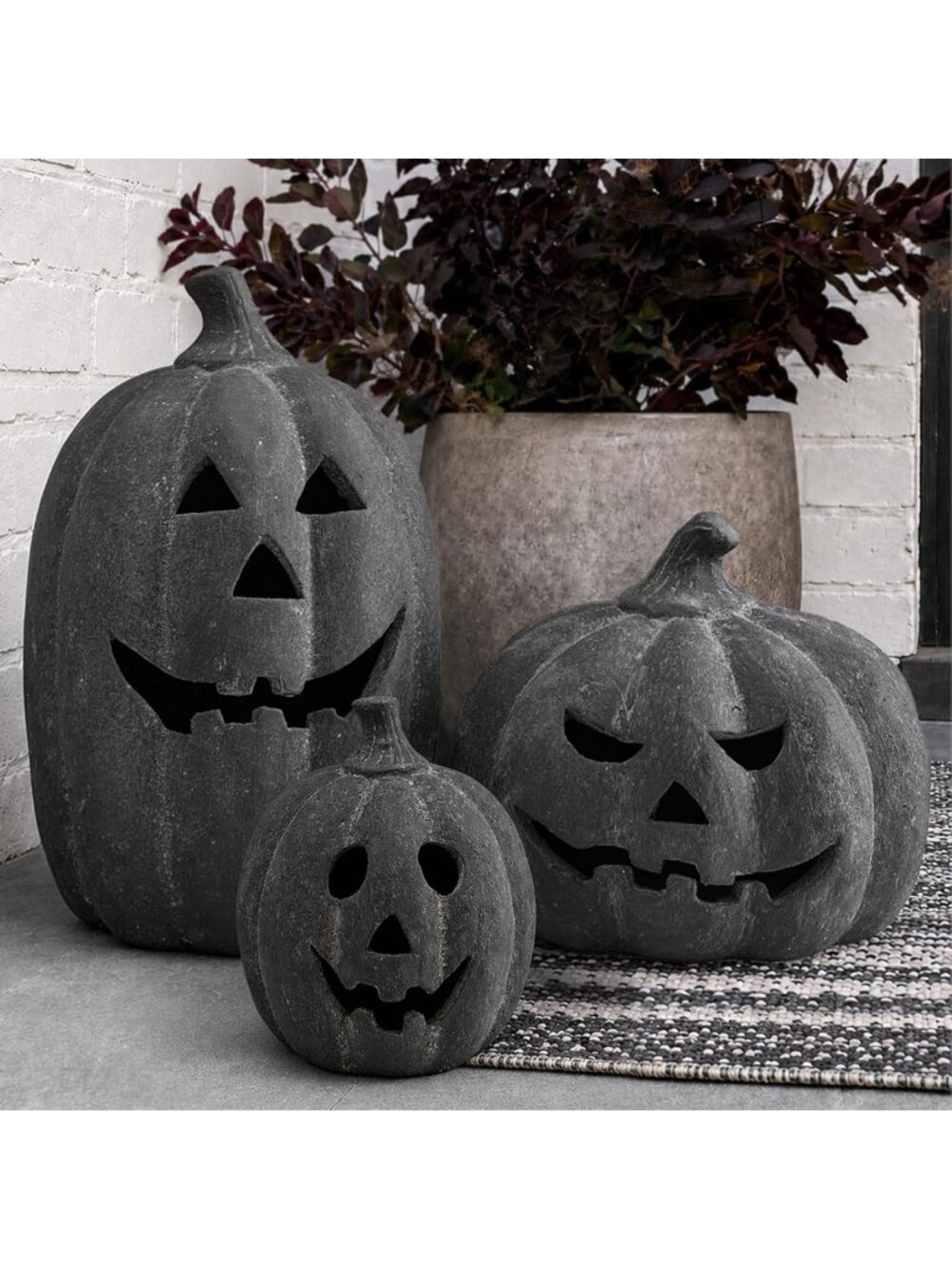 Handmade Black Terracotta Jack O'Lantern Pumpkin - Unique Halloween Decor